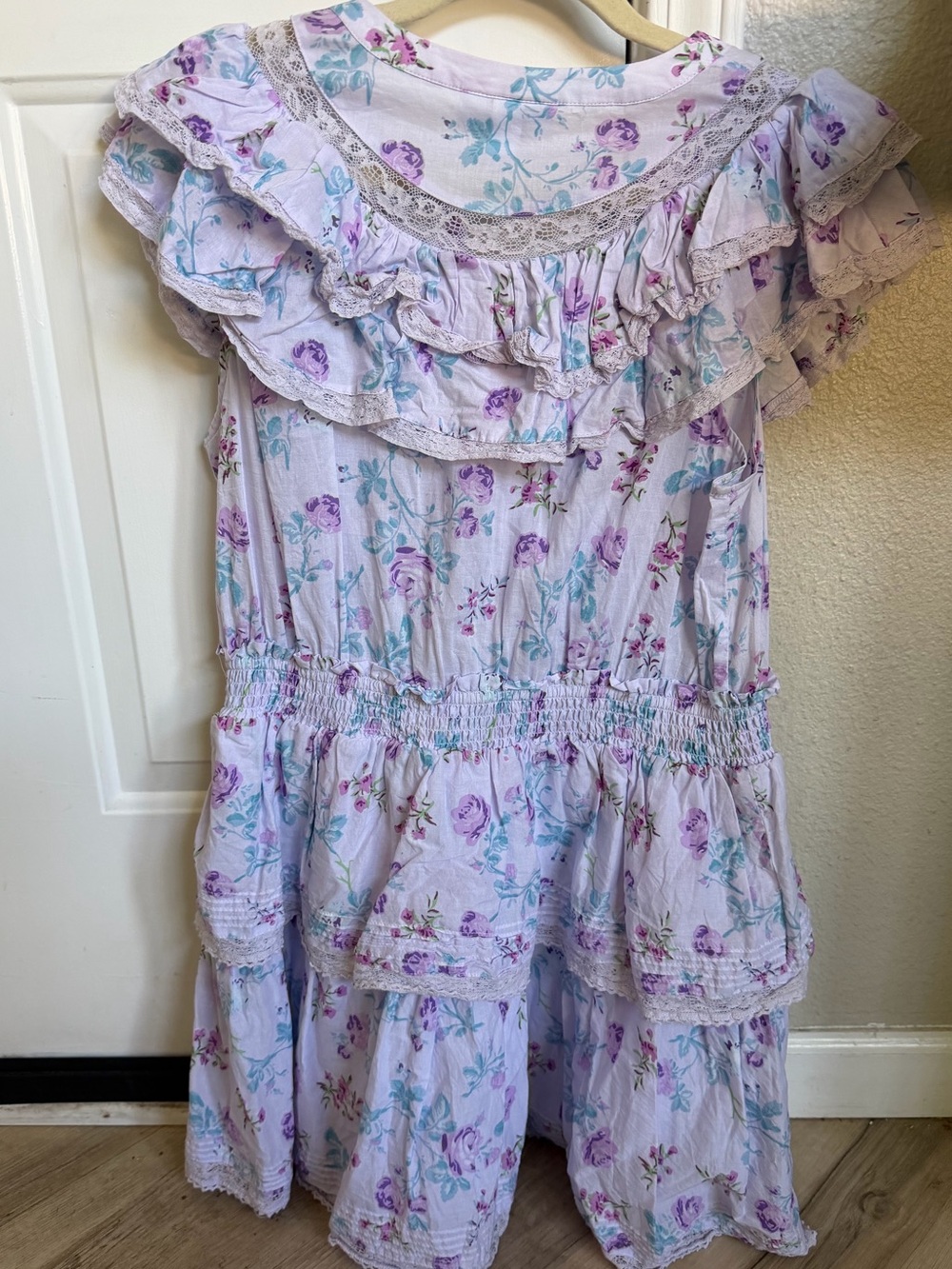 LoveShackFancy Lavender Floral Ruffle Mini Dress Size Large Cottagecore - Picture 4 of 8
